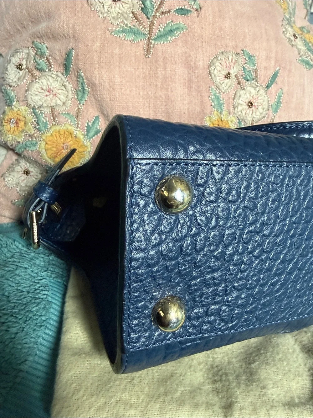 Burberry Navy Textured Leather Mini Satchel with Gold Hardware